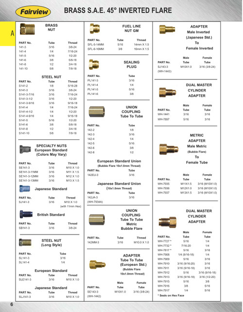 1/2" (3/4"-18) Brass Male 45° SAE Inverted Flare Nut  141-8