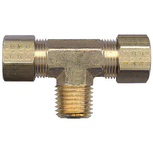 3/8 x 1/4" Brass Poly Tube Compression w/Fixed Insert - Compression w/Fixed Insert - Male NPT Tee   472-6B