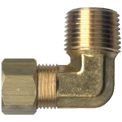 3/8 x 1/4" Lead Free Brass Poly Tube Compression w/Fixed Insert - Male NPT 90° Elbow   LF-469-6B