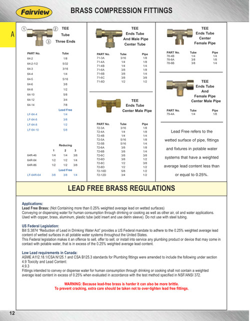 5/16"  Lead Free Brass Compression Tee  LF-64-5