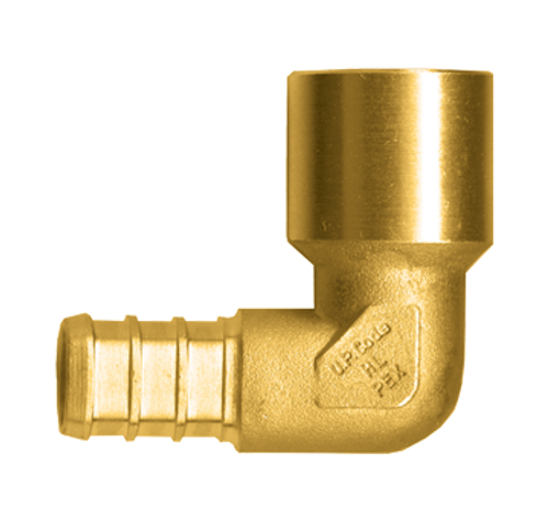 1/2 x 3/4" Lead Free Brass Pex Hose Barb - Female Sweat-On 90° Reducing Elbow  LF-PEX-139FSW-1014
