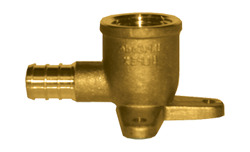 1/2 x 1/2" Lead Free Brass Pex Hose Barb - Female NPT 90° Elbow w/Mounting Flange  LF-PEX-S139F-10D