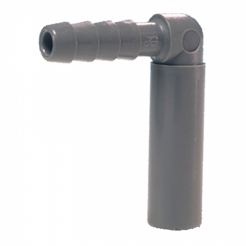 3/8 x 1/4" JG® Grey Acetal Male Stem - Hose Barb 90° Elbow  PI291208S