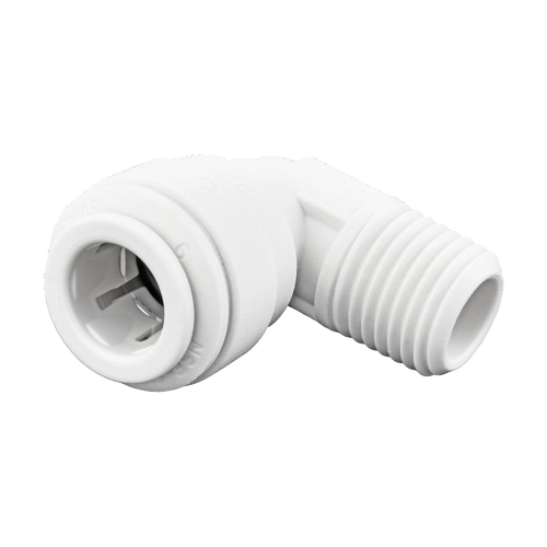 1/4 x 1/8" JG® White Polypropylene Push-To-Connect - Male NPT Swivel 90° Elbow  PP090821W