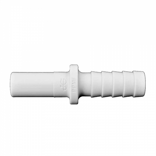 1/2 x 3/8" JG® White Polypropylene Male Stem - Hose Barb Connector  PP251612W