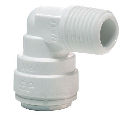 3/8 x 1/4" JG® White Polypropylene Push-To-Connect - Male NPT 90° Elbow  PP481222W