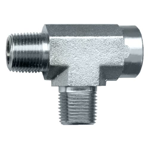 1/4 x 1/4 x 1/4" Steel Male NPT - Female NPT - Male NPT Tee  S1004-B