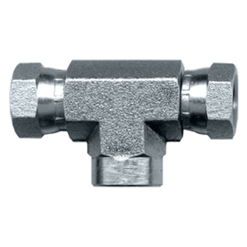 1/4 x 1/4" Steel Female NPSM Swivel - Female NPSM Swivel - Female NPT Tee  S1101-BB