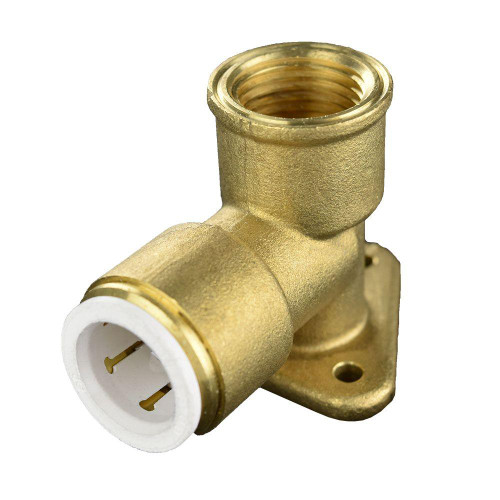 1/2 x 1/2" JG® White Polypropylene CTS - Brass Female NPT 90° Flange Mount Elbow   WBI2024