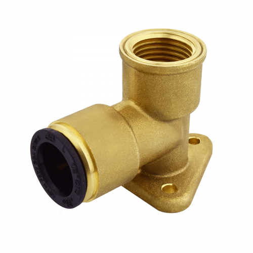 1/2 x 1/2" JG® Black Polypropylene CTS - Brass Female NPT 90° Flange Mount Elbow   WBI2024E