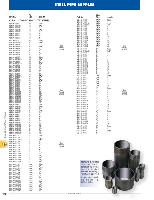 2 x 18" Sch. 40 Black Steel Male NPT Nipple   G1616-200X18