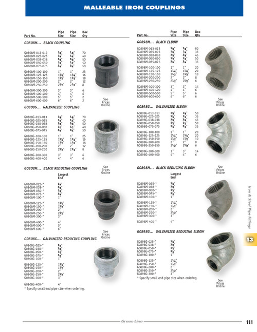 3/4 x 3/8" Sch. 40 Galvanized Iron Female NPT - Female NPT Reducing Coupler   G0808G-075-038