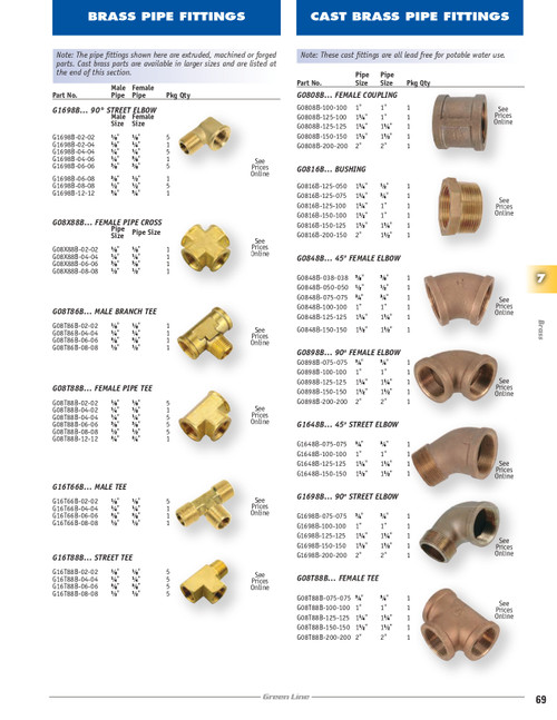 1/4 x 3/8" Brass Male NPT - Female NPT 90° Street Elbow   G1698B-04-06
