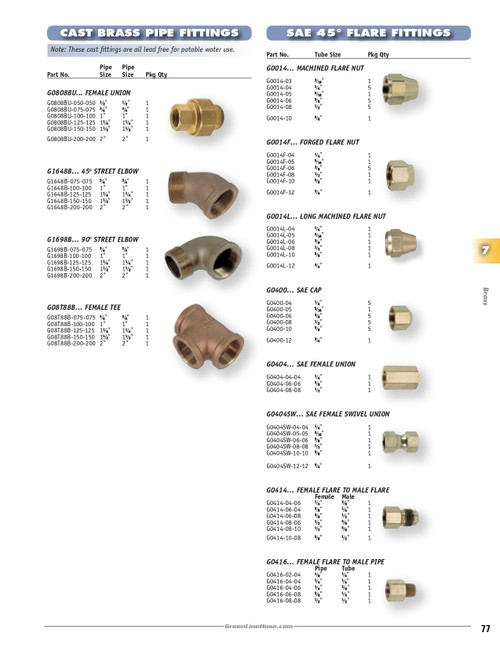3/8 x 1/4" Brass Female 45° SAE Flare - Male 45° SAE Flare Coupler   G0414-06-04