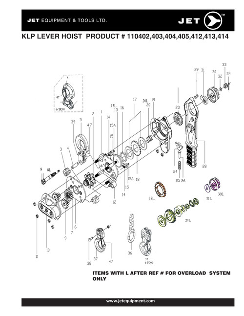 3/4T @ 5' Lift KLP Series Lever Chain Hoist  110402