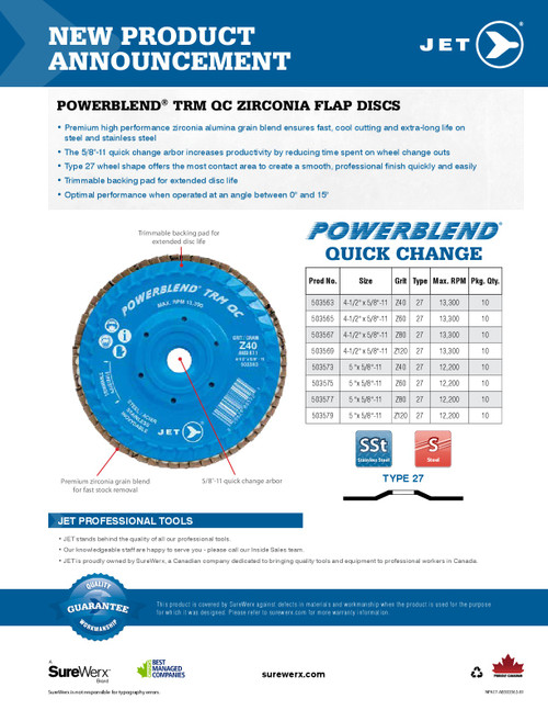 5 x 7/8" Z60 POWERBLEND TRM QC T27 Trimmable Zirconia Flap Disc 503575