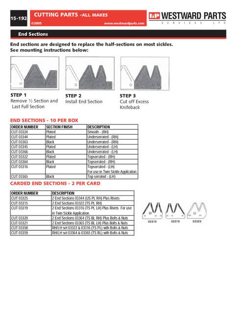 10 Pack Right Hand Sickle End Sections  CUT03322