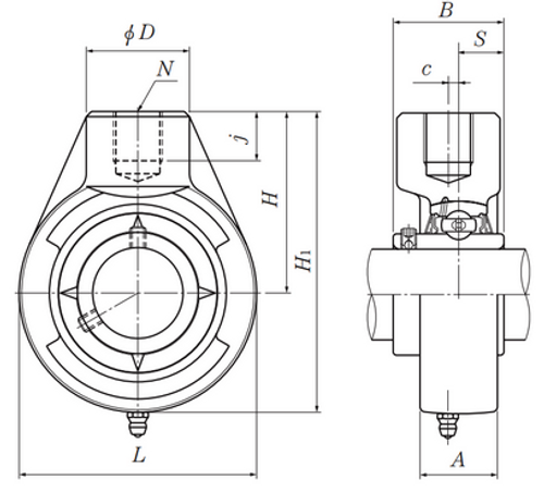 1-3/16" Cast Iron Hanger Bearing Block w/Wide Set Screw Insert Bearing  UCHB206-103D1