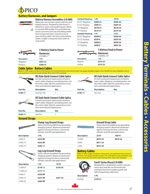 10 Pc. 2/0 AWG @ 17" Black Stud Battery Harness  851N-34