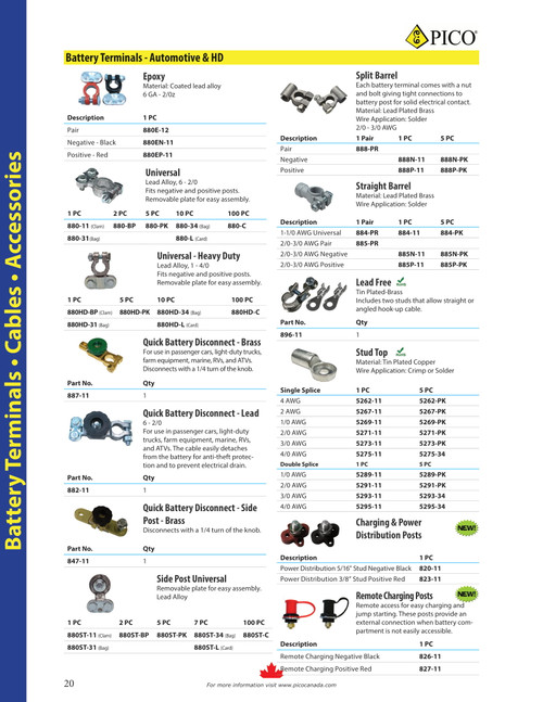 5 Pc. 1-4/0 AWG Lead H/D Universal Battery Terminal  880HD-PK