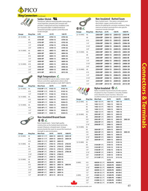 16 Pc. 22-18 AWG #10 Non-Insulated Ring Connector  2305-BP