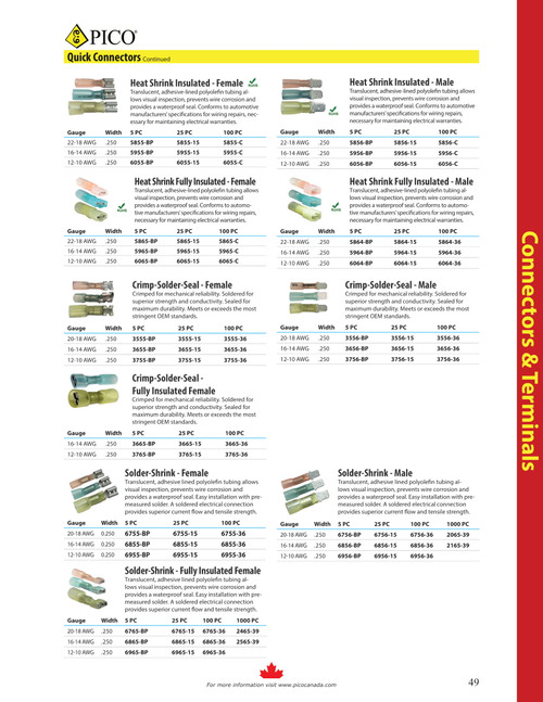 100 Pc. 12-10 AWG .250" Polyolefin Fully Insulated "Crimp-Solder-Seal" Female Spade Connector  3765-36
