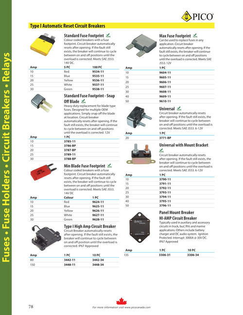 25A Universal Type I Automatic Reset Circuit Breaker w/Mount Bracket  3793-11