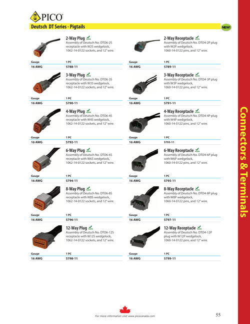 16 AWG 2-Way Deutsch "DT" Female Receptacle Pigtail  5788-11