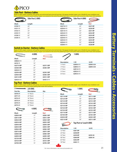 10 Pc. 4 AWG @ 24" Black Switch ~ Starter Cable  6238-0-34
