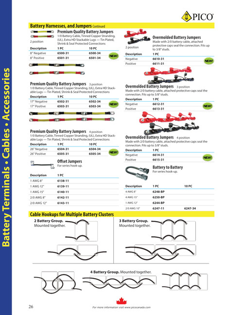10 Pc. 1/0 AWG @ 17" Black Premium Triple Battery Stud Harness  6502-34 10 Pc. 1/0 AWG @ 17" Black Premium Triple Battery Stud Harness  6502-34