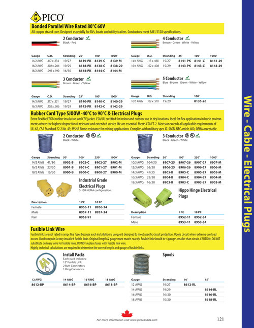 14/3 AWG @ 100' Brown/Yellow/Green PVC Insulated Bonded Parallel Wire  8140-C