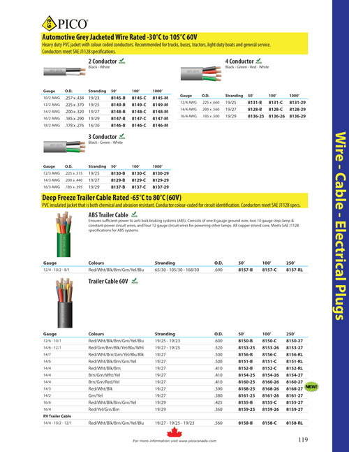 12/6 - 10/1 AWG @ 250' Black PVC Jacketed Multi-Conductor Trailer Cable  8150-27