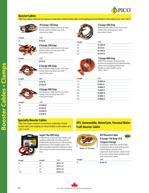 1 AWG 800A @ 30' Red & Black PVC Insulated Booster Cable Set  8180D-E