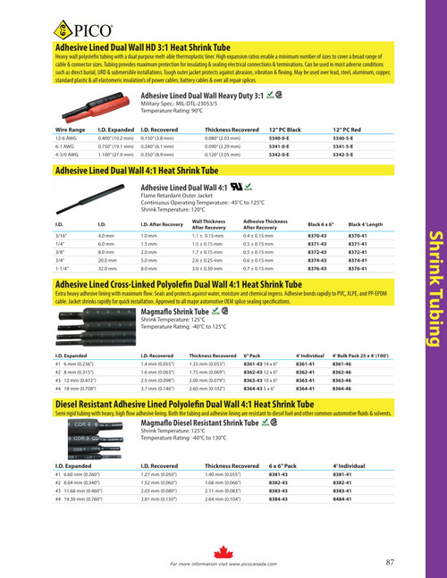 6 Pc. 3/4" x 6" Black Dual Wall Adhesive 4:1 Shrink Tubes  8374-43