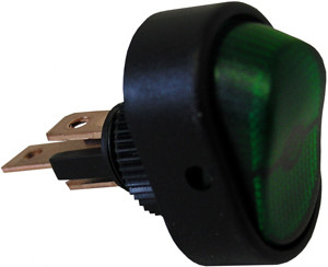 SPST Green Illuminated On-Off Oval Rocker Switch  9411-3-11
