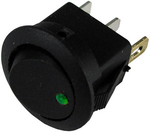 SPST Green Round Rocker On-Off Switch w/LED  9415-3-11