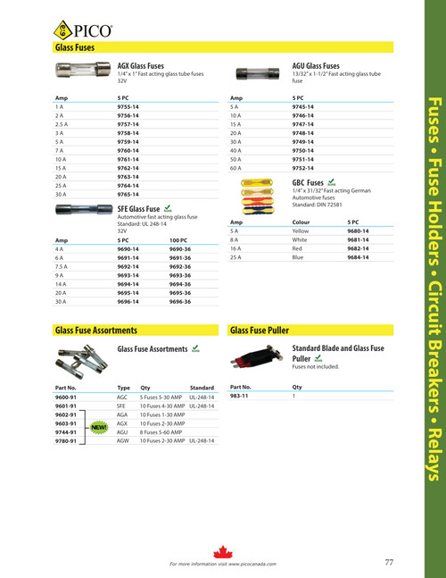5 Pc. AGC Glass Fuse Assortment  9600-91