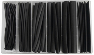 75 Pc. 1/8 ~ 3/4" x 6" Black Single Wall 2:1 Shrink Tube Assortment Kit  30604-91