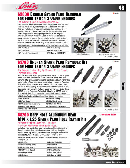 Porcelain Puller for Broken Spark Plug Remover Tool Kit (for 65700)   65710