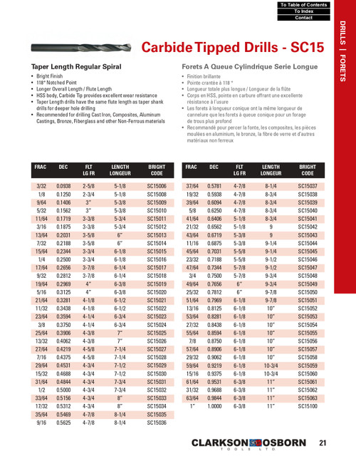 13/16" Carbide Tipped Taper Length Drill Bit   SC15052