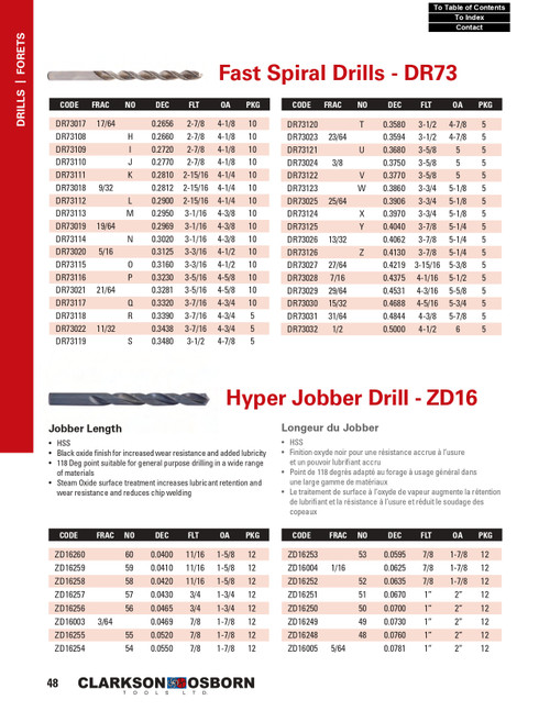19/64" Bright Finish Fast Spiral Jobber Drill Bit   DR73019