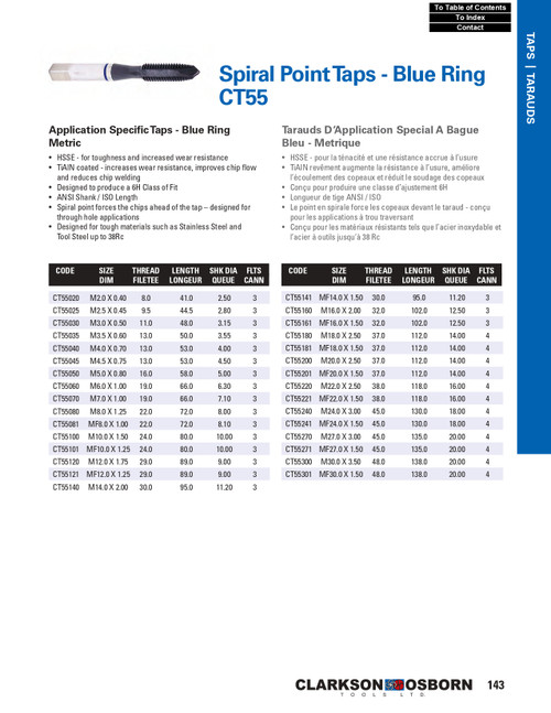 M8 - 1.00 HSSE Blue Ring Spiral Point Tap   CT55081