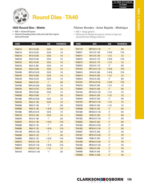 M39.0 - 4.00 x 3" HSS Round Die   TA40939