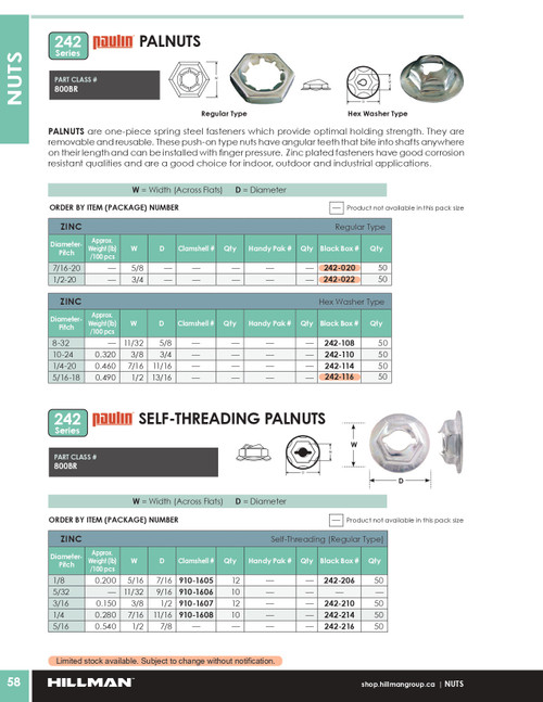 3/16" Zinc Plated Palnut® Self Threading Nut 50 Pc.   242-210