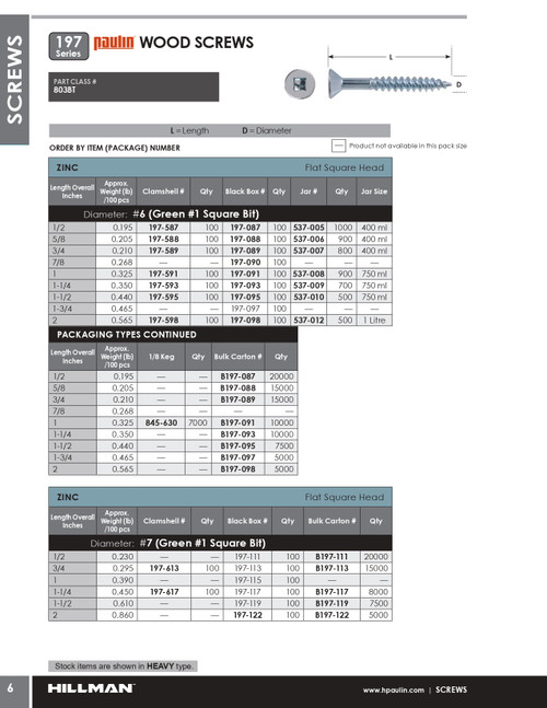 #6 x 1-1/4" Countersunk Steel Wood Screw 10000 Pc.   B197-093