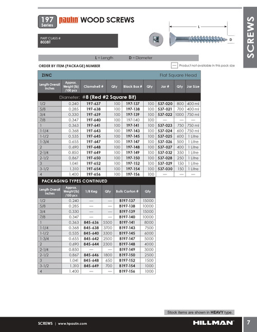#8 x 1-3/4" Countersunk Steel Wood Screw 100 Pc.   197-147