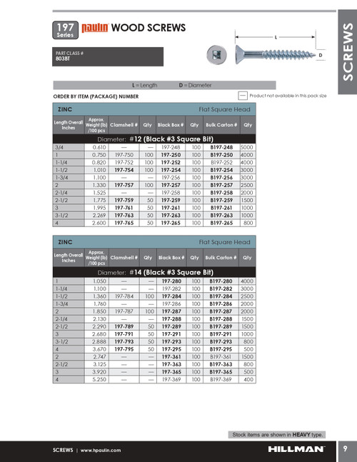 #12 x 4" Countersunk Steel Wood Screw 800 Pc.   B197-265