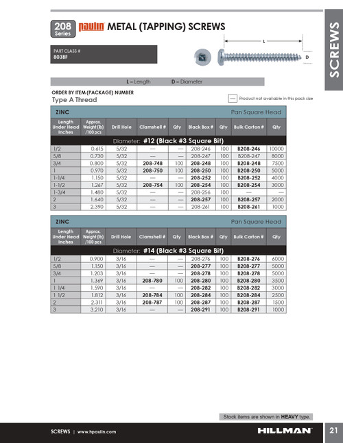 #14 x 1/2" Pan Head Steel Tapping Screw 6000 Pc.   B208-276