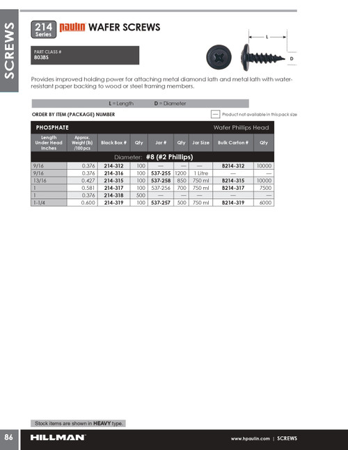 #8 x 1" Wafer Head Steel Framing Screw 700 Pc.   537-256