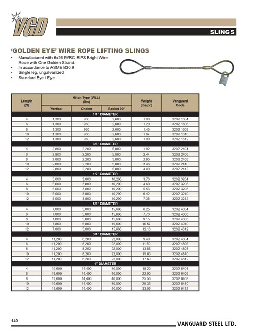 1 x 6' Golden Eye® Wire Rope Lifting Sling   3202 6406